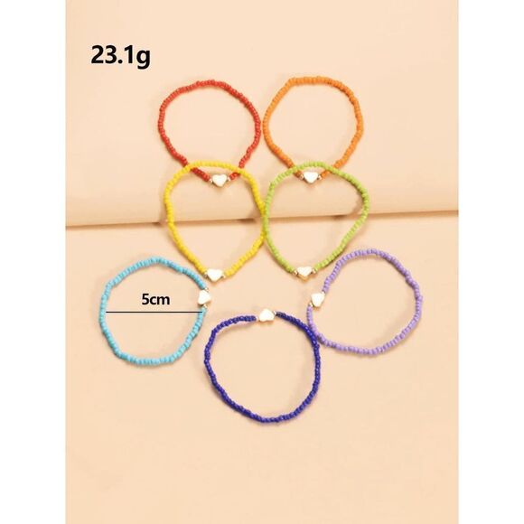 Rainbow Seed Bead Sweet Heart Bracelet Set - Picture 7 of 7